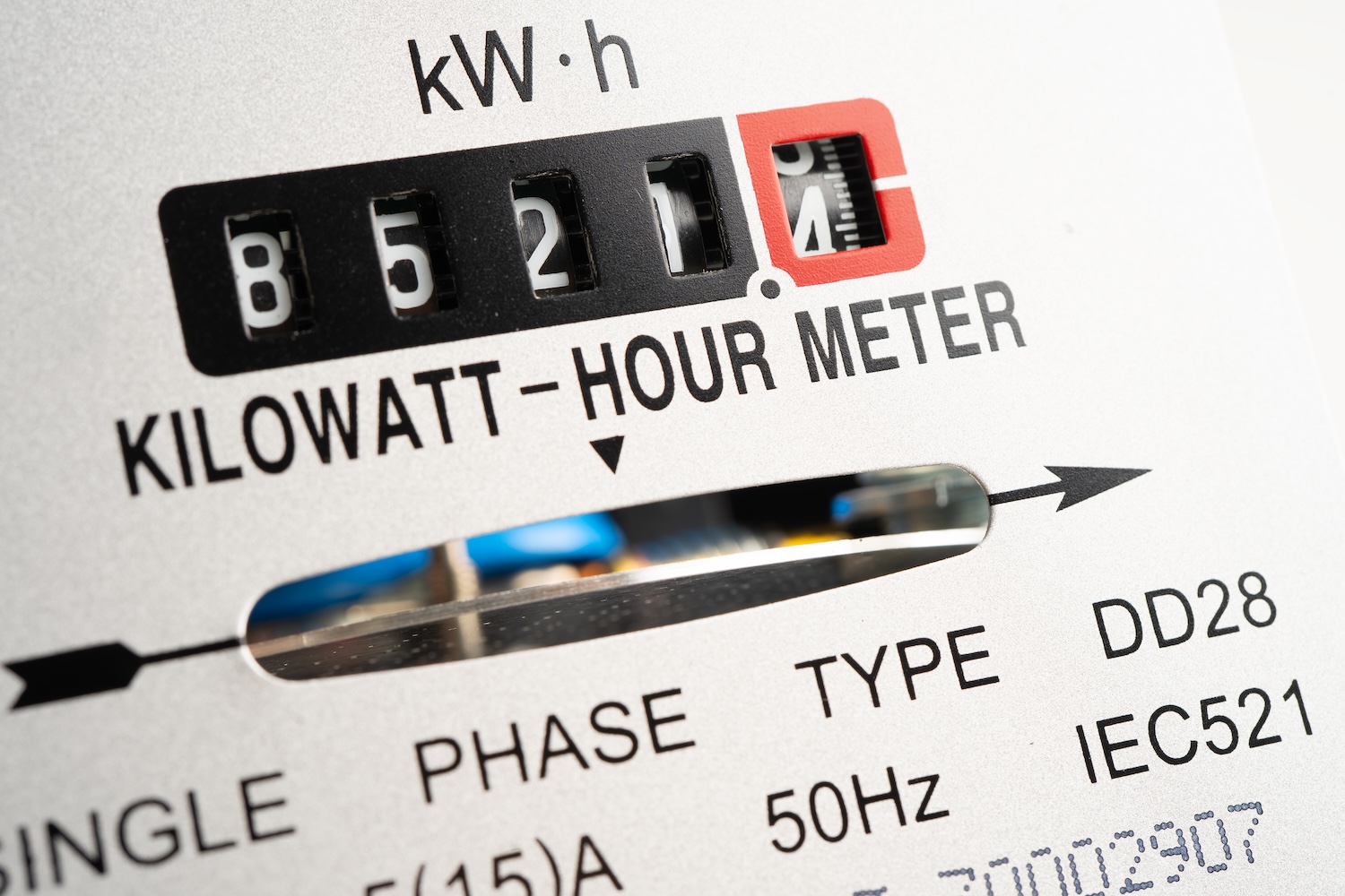 Electricity meter reading indicating amount of energy bill debt